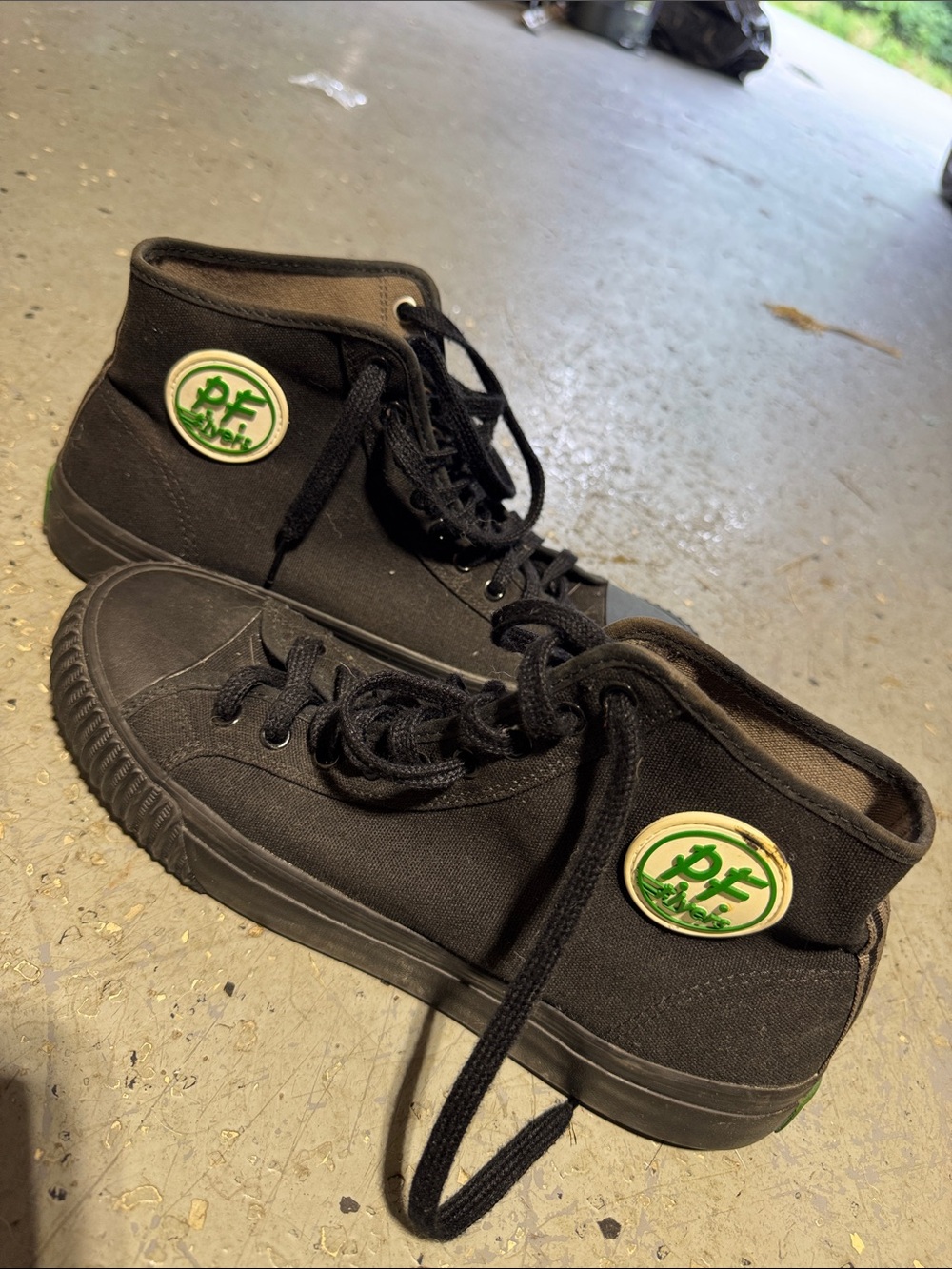 P.F. Flyers Black High-Top Men’s Canvas Sneakers with Green Logo